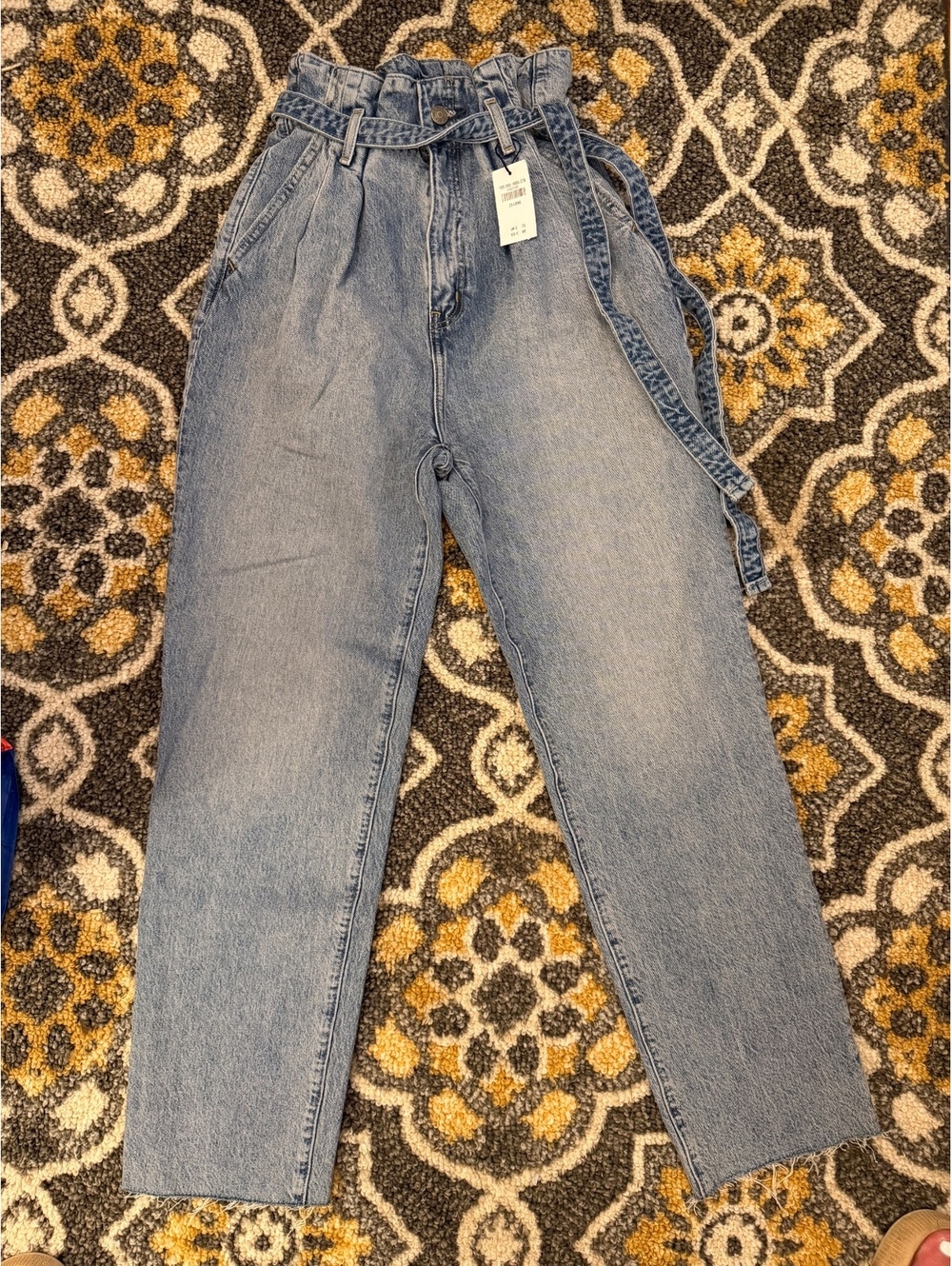Abercrombie Paper Bag Waist Light wash elastic waist jeans